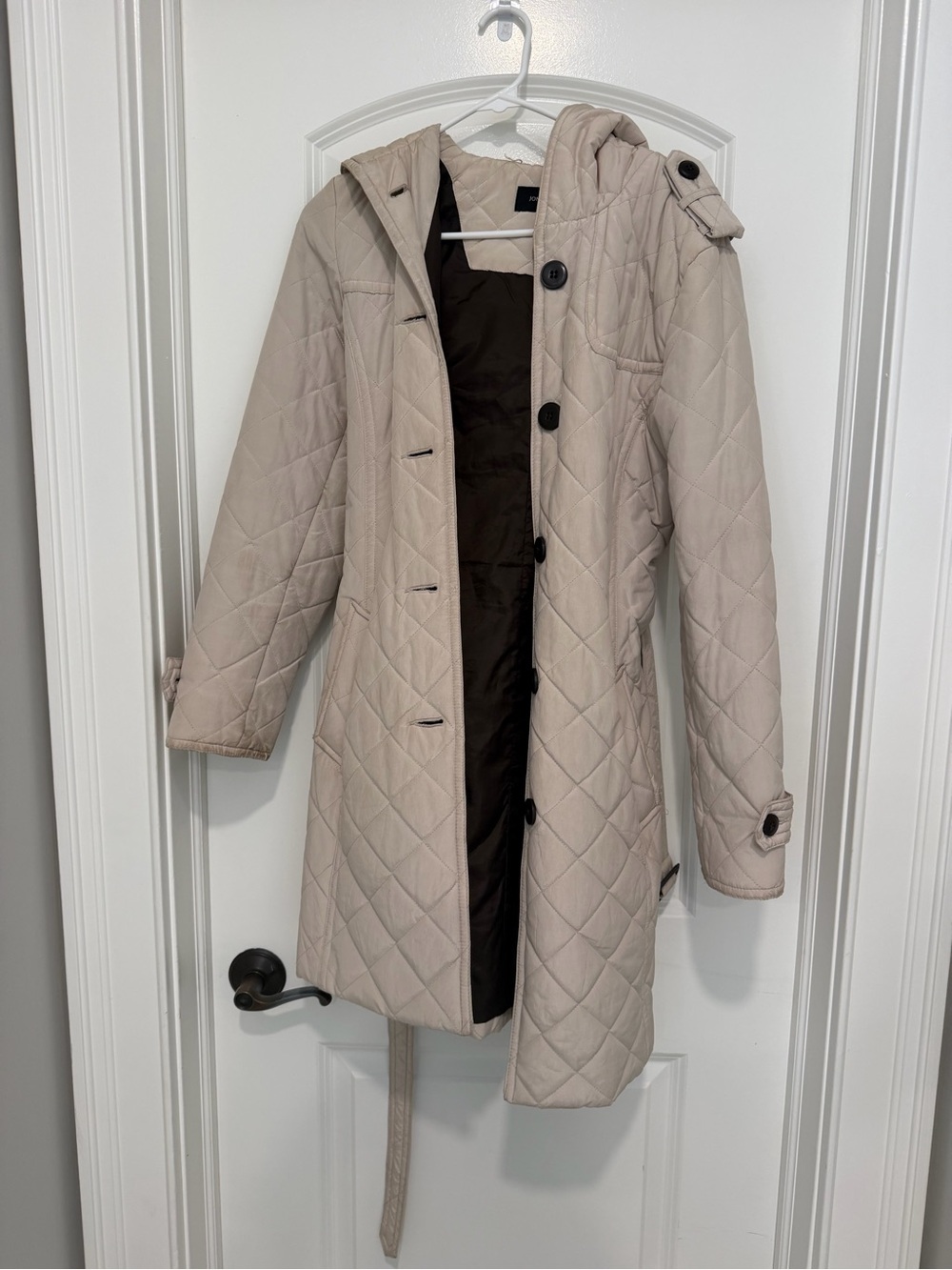 Jones New York Light Beige Quilted Trench Coat with Hood